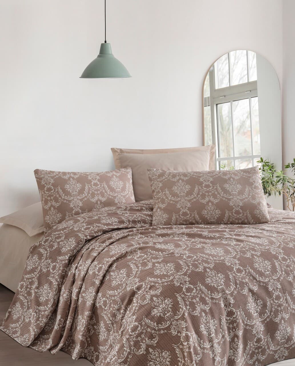 Set cuvertura pique Single, L'essentiel Maison, Pure, Bumbac, Maro