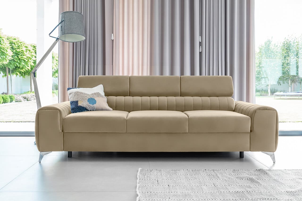 Canapea extensibila 3 locuri, ELTAP, SO-LAU-20NU, Laurence, 261x97x105 cm, lemn/poliester, maro deschis
