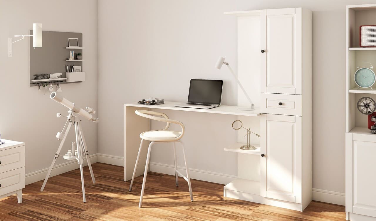 Set birou si biblioteca, Hanah Home, Rb-021, 120x75x40 cm, Alb mat