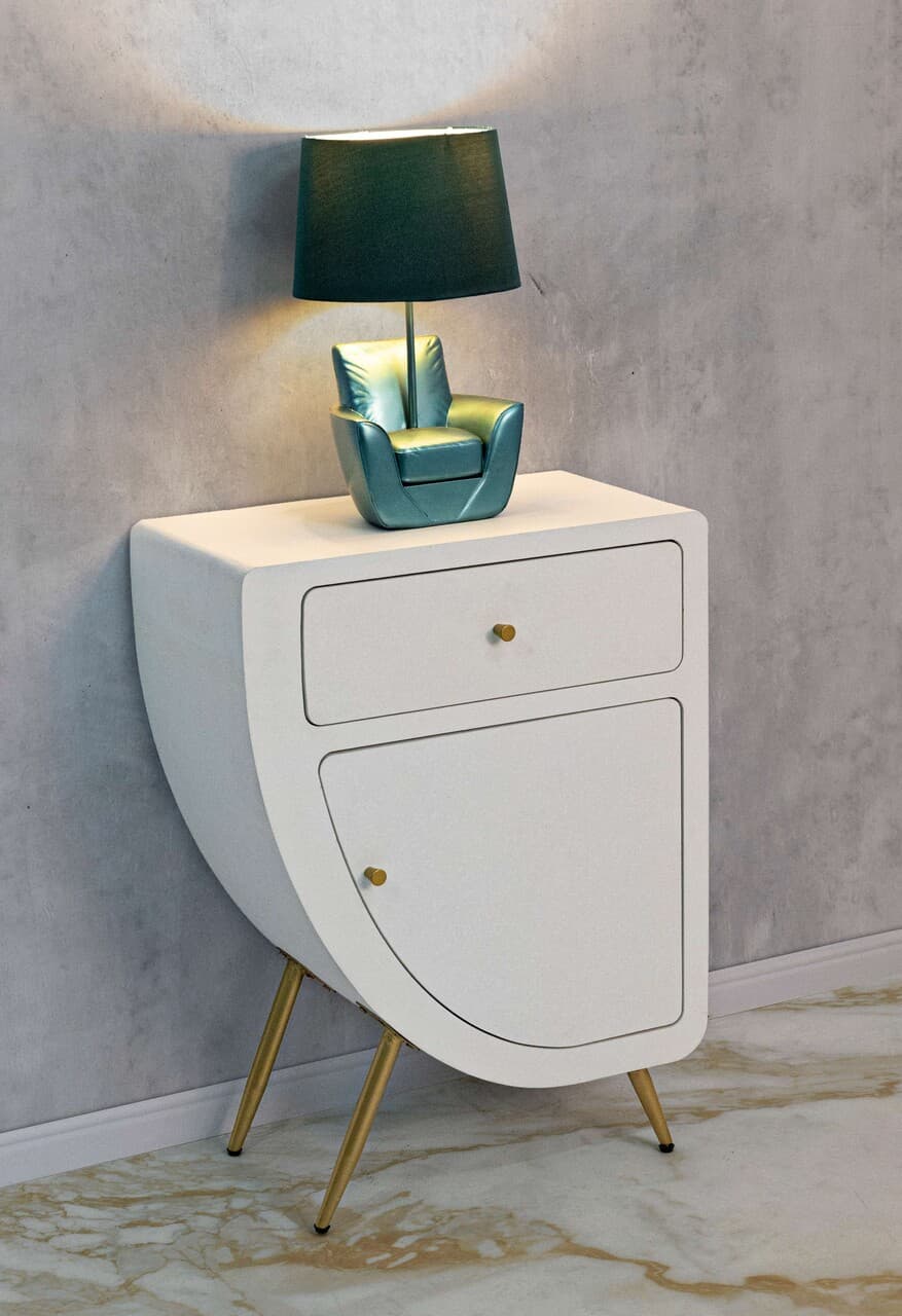Noptiera inalta Venus, Mauro Ferretti, 60x32x79 cm, MDF/fier, alb/auriu