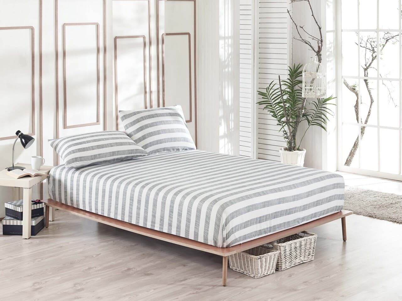 Set de pat pentru o persoana (cearceaf cu elastic si perna) 2 piese, L'essentiel Maison, Hook, 65% bumbac/35% poliester, Gri