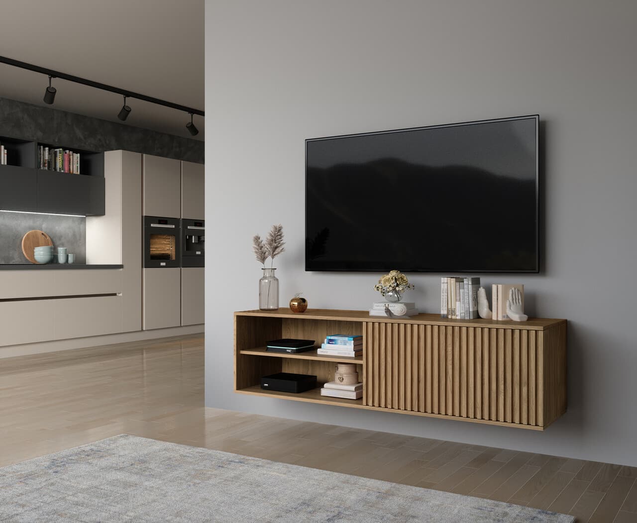 Comoda TV ELTAP, Entsian, 150x40x40 cm, PAL/ABS, stejar