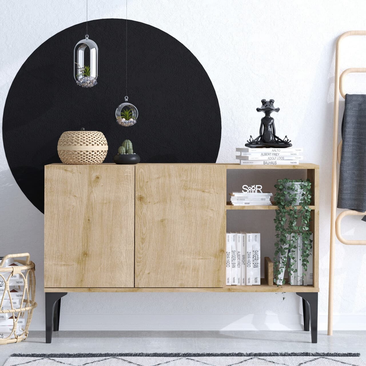 Consola, Hanah Home, Oscar, 120x80x40 cm, Stejar safir / negru