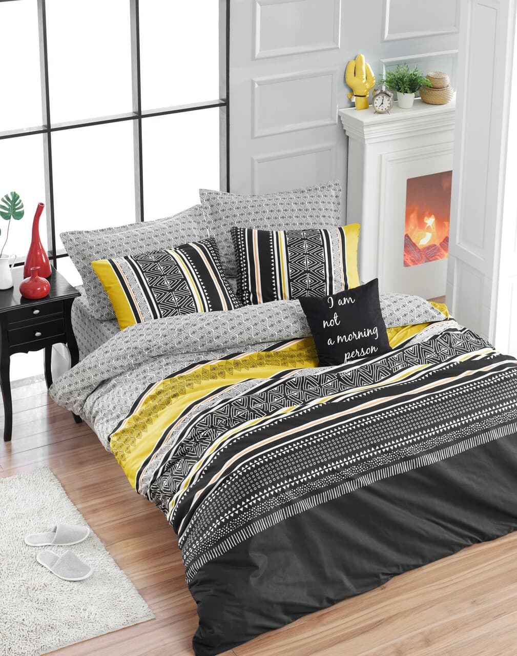 Lenjerie de pat dubla, L'essentiel Maison, Formas, Yellow / Black / Grey