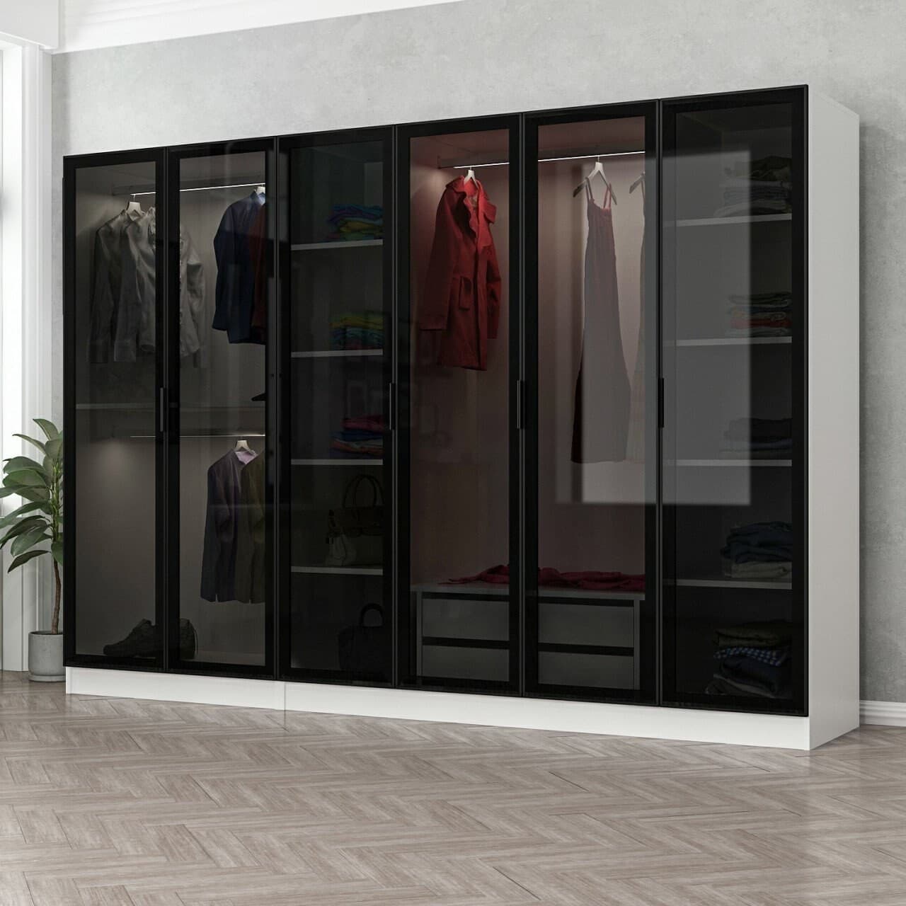 Dulap pentru haine, Hanah Home, Kale, 270x210x52 cm, Alb/Negru