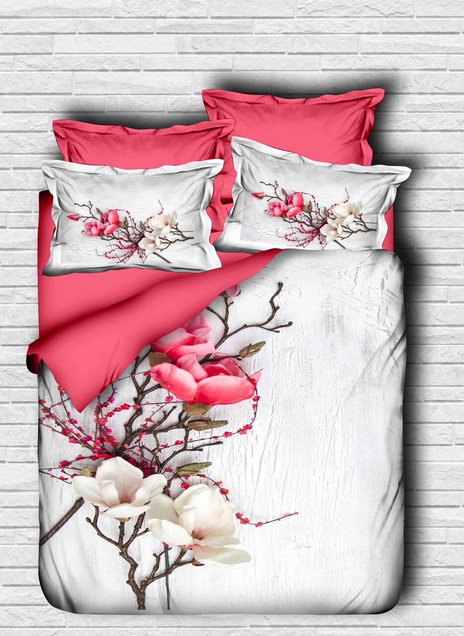 Lenjerie de pat dubla 3 piese, L'essentiel Maison, 108, Roz/Alb