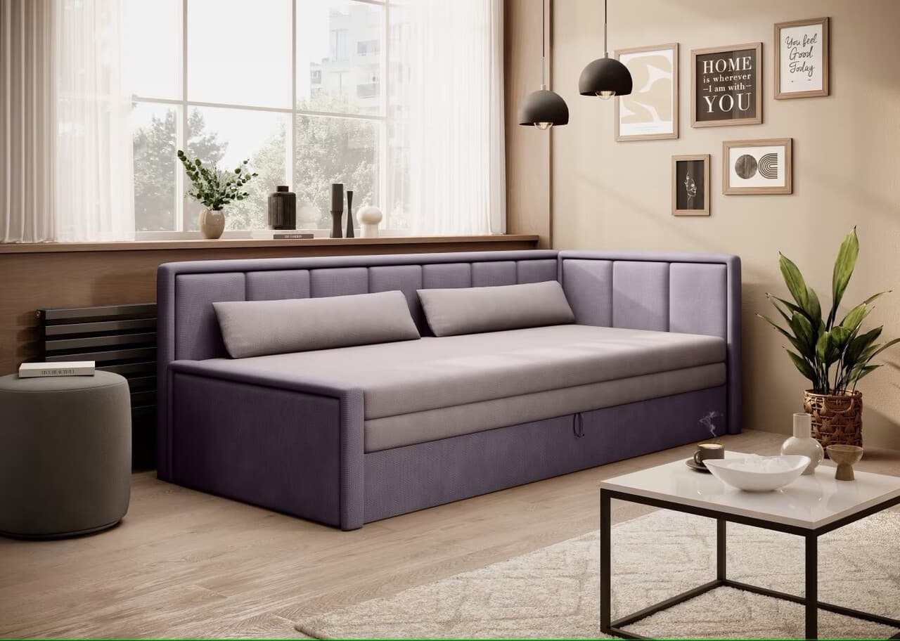 Canapea extensibila brat dreapta 3 locuri, ELTAP, Fulgeo, 214x82x77 cm, lemn/catifea din poliester, bej/mov