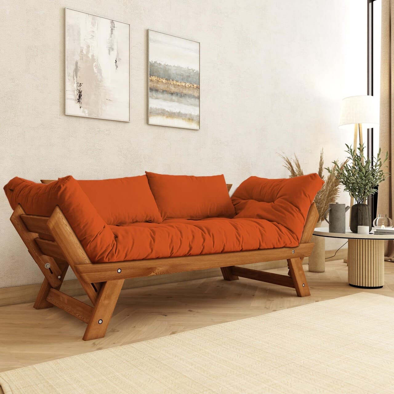 Canapea extensibila 2 locuri, Hanah Home, CPT8172-210, Tec / Portocaliu