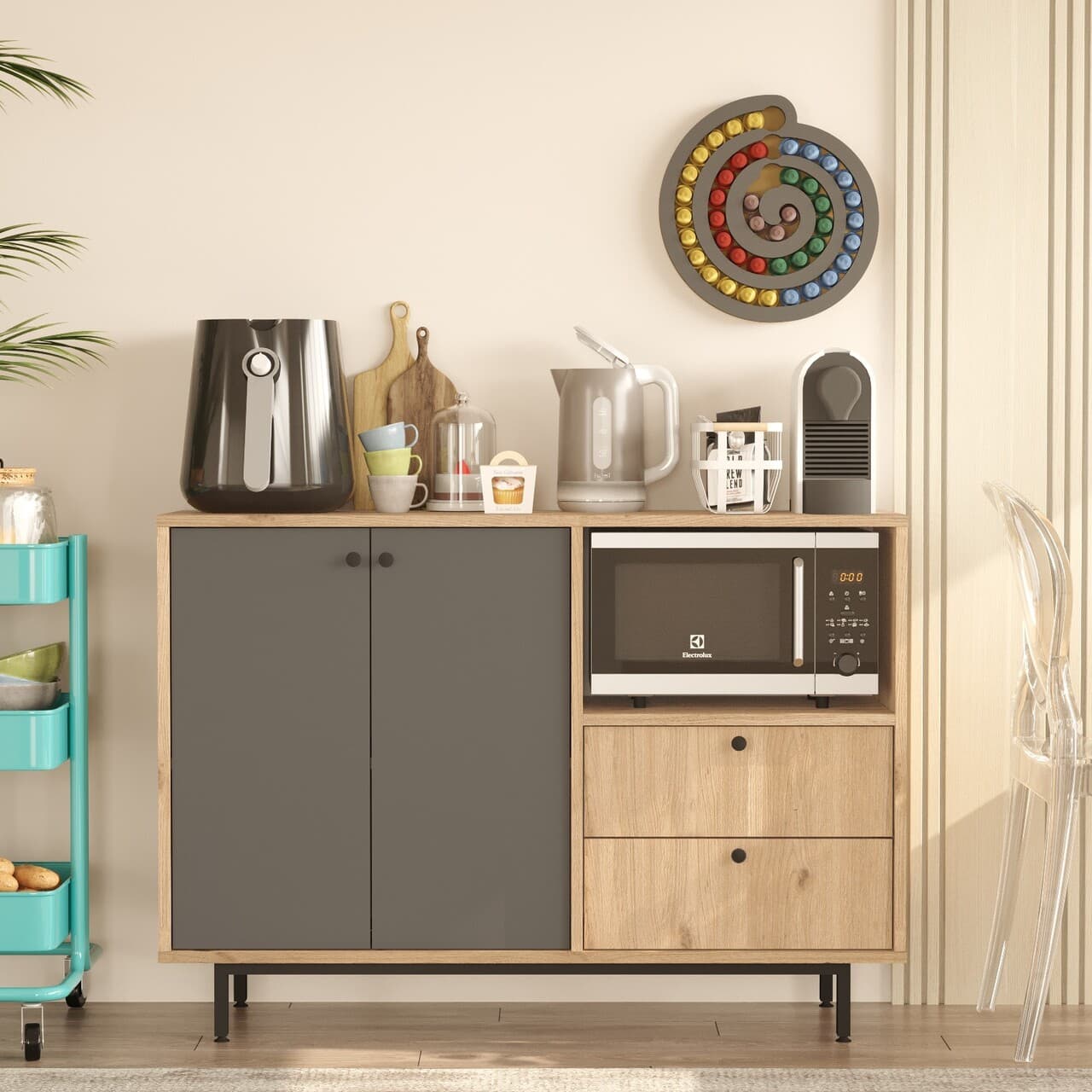 Dulap multifunctional, Hanah Home, RE2-SA, 120x85x35.5 cm, Stejar / Antracit