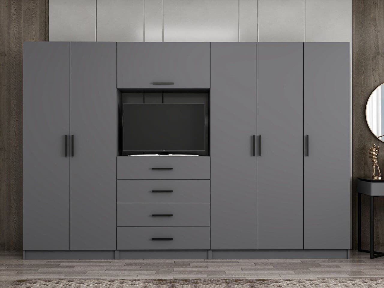 Dulap pentru haine, Hanah Home, Kale, 315x210x52 cm, Antracit
