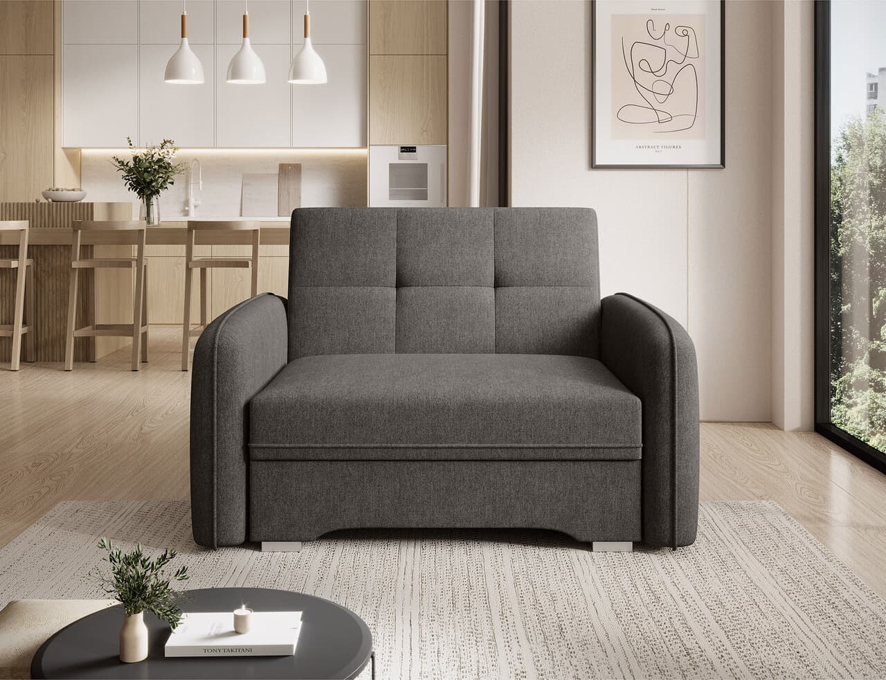 Canapea extensibila 1 loc, ELTAP, Laine, 102x109x84 cm, lemn/poliester, gri inchis