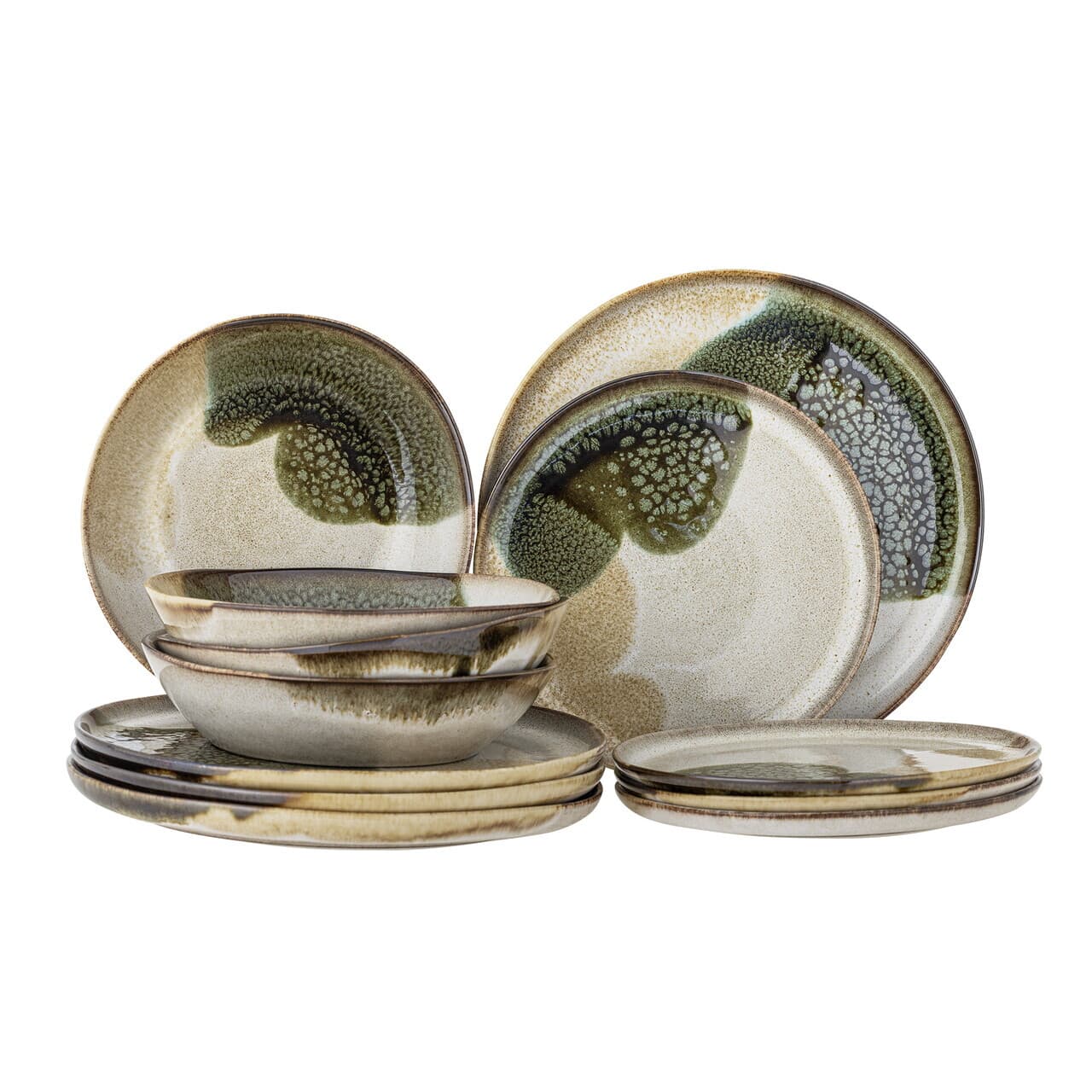 Serviciu de masa 12 piese, Bloomingville, Jules, ceramica, verde