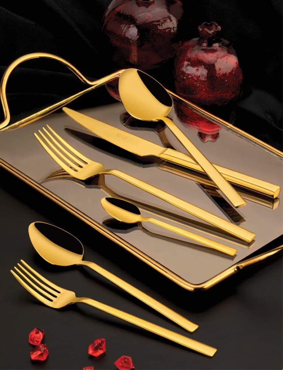 Set tacamuri, Hermia, 357NYP1307, Furculita de masa: 21 x 2,5 cm (6 bucati), Auriu