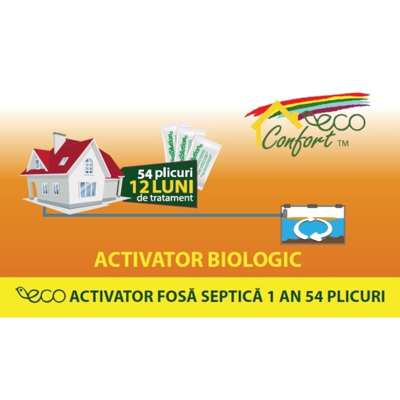 Activator biologic pentru fose septice, 1 an 54 plicuri, tratament 12 luni, Eco Confort