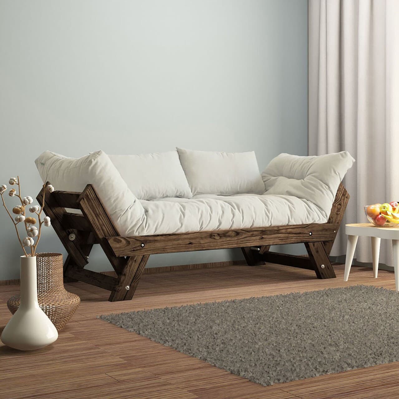 Canapea de gradina cu 2 locuri, Hanah Home, CPT8128-210, Nuc/Alb