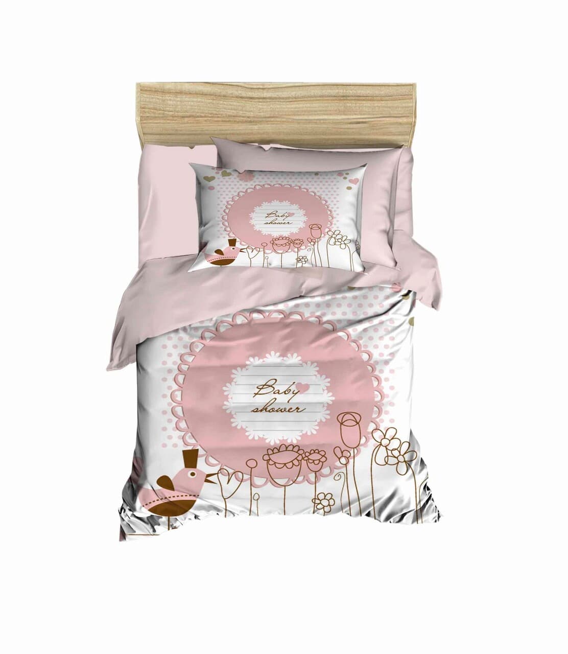 Lenjerie de pat pentru copii, L'essentiel Maison, PH117, Pudra / Alb / Roz
