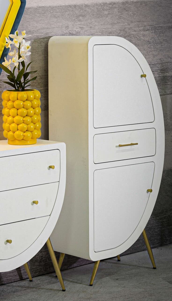 Comoda cu 2 usi Venus, Mauro Ferretti, 60x32x133 cm, MDF/fier, alb/auriu