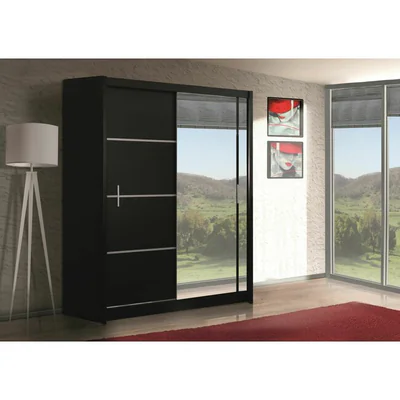 dulap vista cu usi culisante si banda decorativa pal melaminat 150x61x215 cm alb