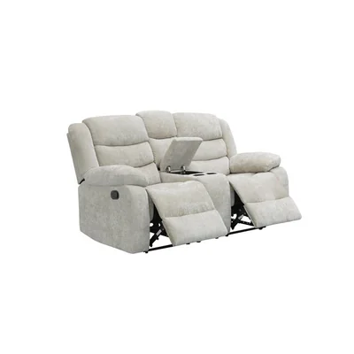 canapea recliner relax 2 locuri gri catifea suport picioare pahare si spatiu depozitare design ergonomic