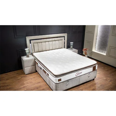 pat calipso cu lada de depozitare si somiera inclusa tapitat cu stofa 140x200 cm bej