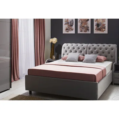 pat frankfurt gri 180x200 cm cu spatar tapitat stofa catifelata si lada depozitare