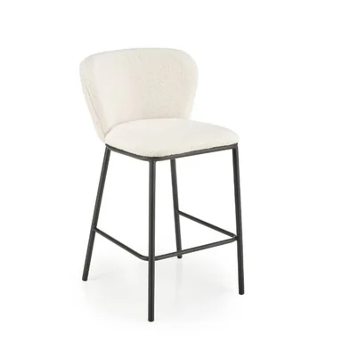 Scaun de bar Teddy, sezut din material bouclé, picior metalic rezistent, design modern, crem/gri