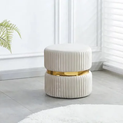 taburet bijou tapiterie catifelata premium baza metalica aurie 41x45 cm bej auriu