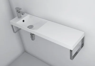 Lavoar suspendat din compozit,  80 x 22 cm, cuva orientata pe stanga, alb lucios, dreptunghiular, Foglia Penelope