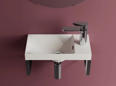 Lavoar suspendat din compozit, 40 x 22 cm, alb lucios, dreptunghiular, Foglia Penelope