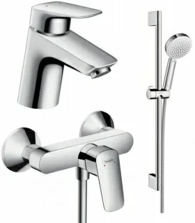 Set baterii 3in1 Hansgrohe Logis NEW cu baterie de lavoar, dus si set de dus