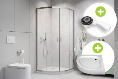 set promo cabina dus radaway alienta a 90x90xh190 cm sifon si cadita tinos a compact