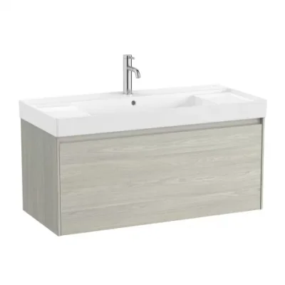 Set PROMO mobilier baza si lavoar cu 2 polite Roca Ona Unik 1 sertar 100x46 cm stejar deschis