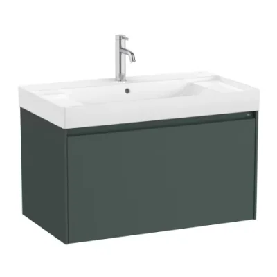 Set PROMO mobilier baza si lavoar cu 2 polite Roca Ona Unik 1 sertar 80x46 cm verde mat