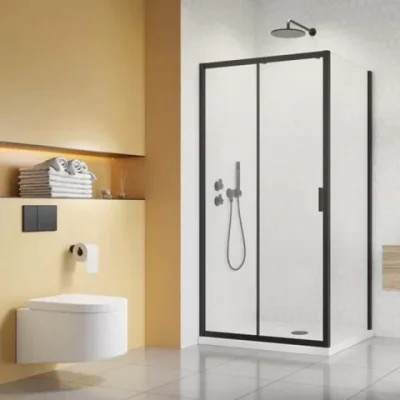 Set promotional cabina de dus Radaway Alienta DWJ+S negru mat 120x80 cm cu cadita si sifon