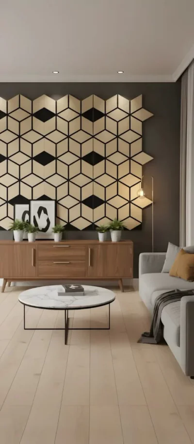 PANOU RIFLAJ DECORATIV CUBIC WOOD - Set 4 Bucati - STEJAR NATUR