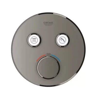 baterie de dus incastrata cu termostat rotunda cu 2 iesiri antracit mat brushed hard graphite grohe grohtherm smartcontro