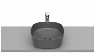 Lavoar baie pe blat, negru mat, patrat Roca Inspira Soft 37x37 cm