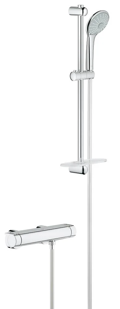 sistem de dus cu termostat grohe grohtherm 2000 montare aparenta 3 functii para dus inclusa brat ajustabil etajera anti calcar crom 34195001
