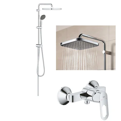 set coloana dus grohe vitalio palarie patrata 25 cm baterie cabina dus bauloop 26698000 23340000