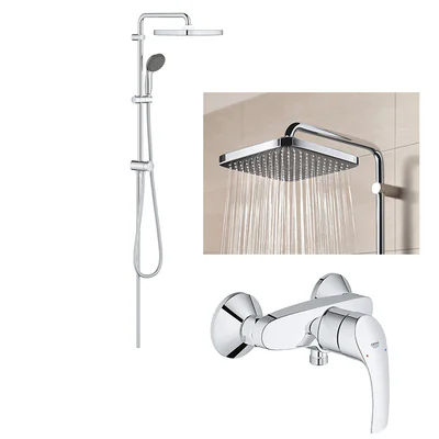 set coloana dus grohe vitalio palarie patrata 25 cm baterie cabina dus eurosmart 26698000 33555002