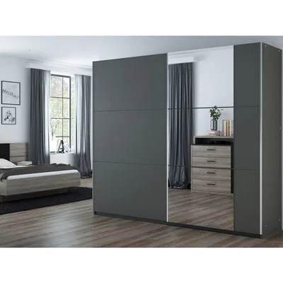 Dulap Bastia cu usi culisante si 12 rafturi din PAL, 2,50x0,61x2,15 m, grafit