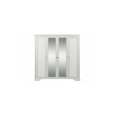 Dulap White 4D(2S), 4 usi, 2 sertare, MDF frezat si PAL melaminat, 226x63.5x221 cm, frasin alb si pin argintiu