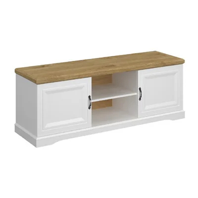 Comoda TV RIVA RTV 2D1S, Alb cu Top Natur, 2 Usi si 1 Sertar, 153 cm