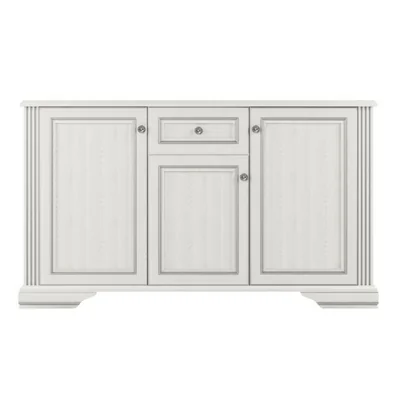 comoda white 3d1s 3 usi si 1 sertar mdf frezat si pal melaminat 160x45x93 cm frasin alb si pin argintiu