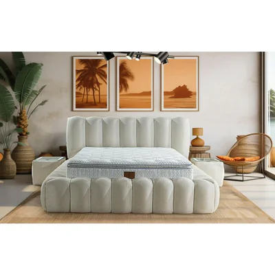 pat saltea gratis tapitat madonna 160x200 cm crem cu somiera rabatabila si lada depozitare