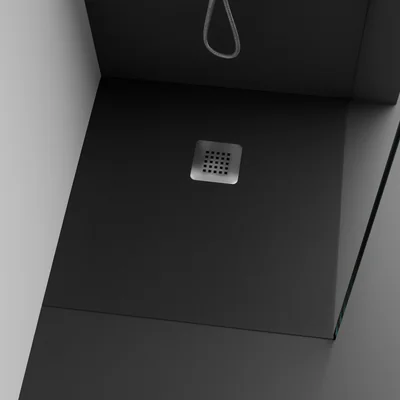 Cadita de dus patrata, din compozit, neagra, textura antislip, 80x80 cm, Foglia Shape