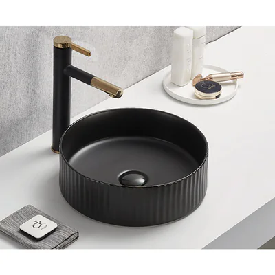 Lavoar rotund pe blat, cu riflaje 3D, negru mat Imperial Foglia