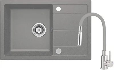 Chiuveta din granit cu baterie, 67x44x16.4 cm, gri metalic, Deante Leda