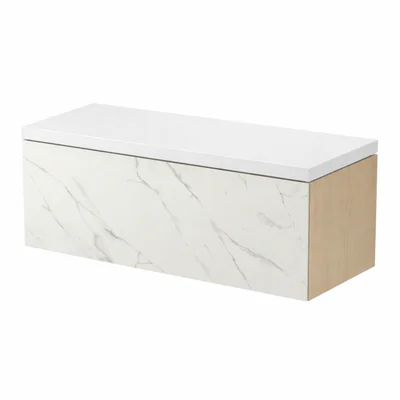 dulap baie suspendat cersanit inverto 100 pentru lavoar incastrabil stejar cu placa ceramica calacatta