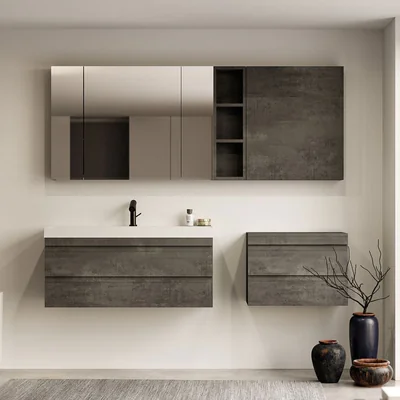 dulap suspendat gri inchis mat cu oglinda 100 cm 3 usi kolpasan naomi